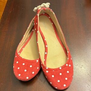 Red with white polka dot shoes
Size 8